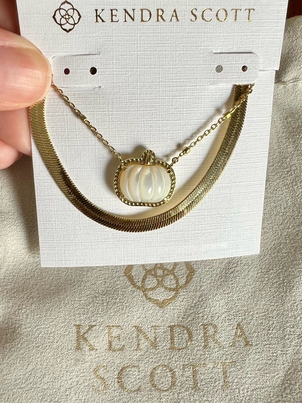 NEW Kendra Scott MOP Double Strand Pumpkin Gold Necklace